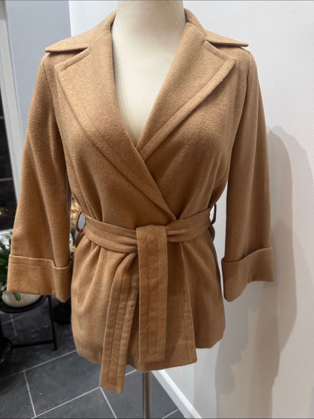 Dalton Women's Camel Belted Wool Blazer